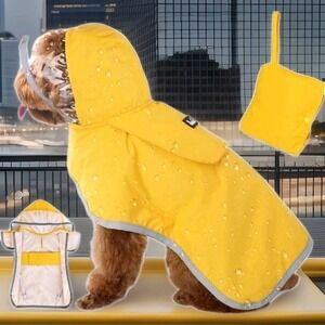 SlowTon Dog Raincoat Adjustable Rain Jacket XL Clear Hooded w/ Reflective Strip